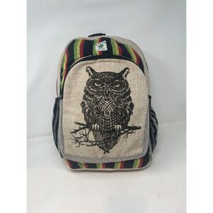 Large All Natural Pure Hemp  Laptop Sleeve Backpack - Owl Design